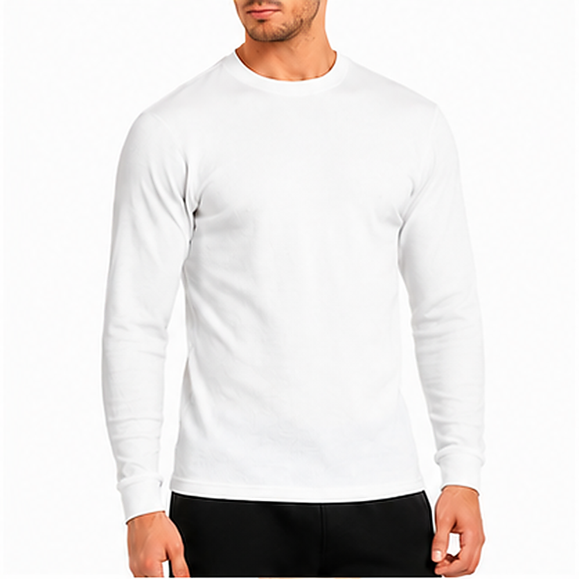 Men's Cotton Waffle-Knit Thermal Shirt-Long Sleeve Warm Crewneck Top