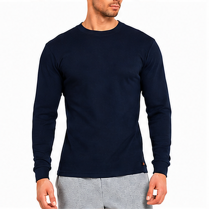 Men's Cotton Waffle-Knit Thermal Shirt-Long Sleeve Warm Crewneck Top