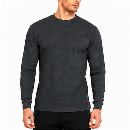 Men's Cotton Waffle-Knit Thermal Shirt-Long Sleeve Warm Crewneck Top