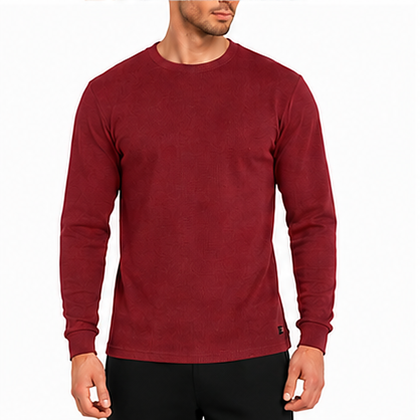 Men's Cotton Waffle-Knit Thermal Shirt-Long Sleeve Warm Crewneck Top