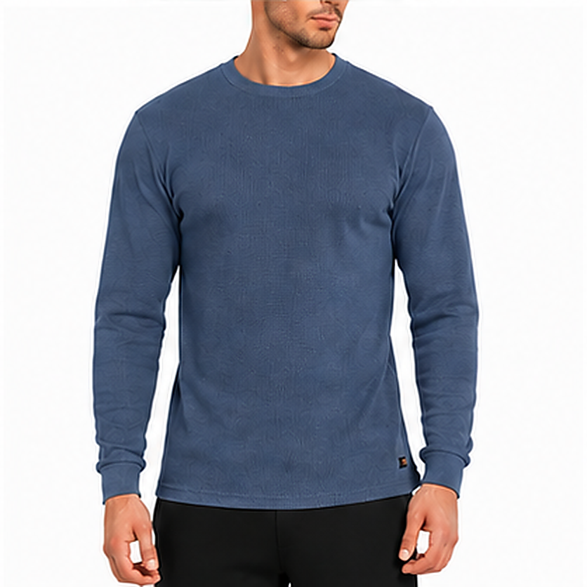 Men's Cotton Waffle-Knit Thermal Shirt-Long Sleeve Warm Crewneck Top