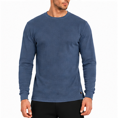 Men's Cotton Waffle-Knit Thermal Shirt-Long Sleeve Warm Crewneck Top