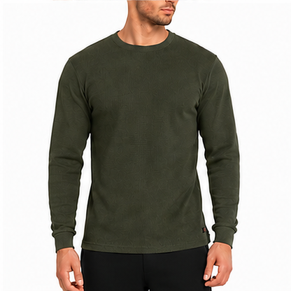 Men's Cotton Waffle-Knit Thermal Shirt-Long Sleeve Warm Crewneck Top