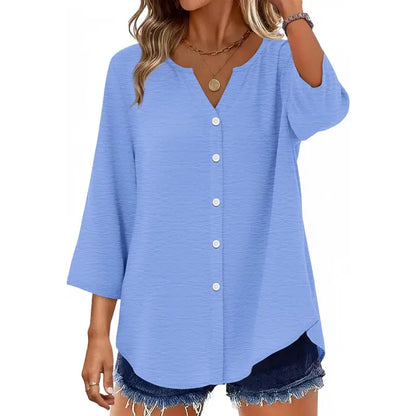 Soft Flowing V-Neck Button Shirt – Modern Casual Chic Blouse