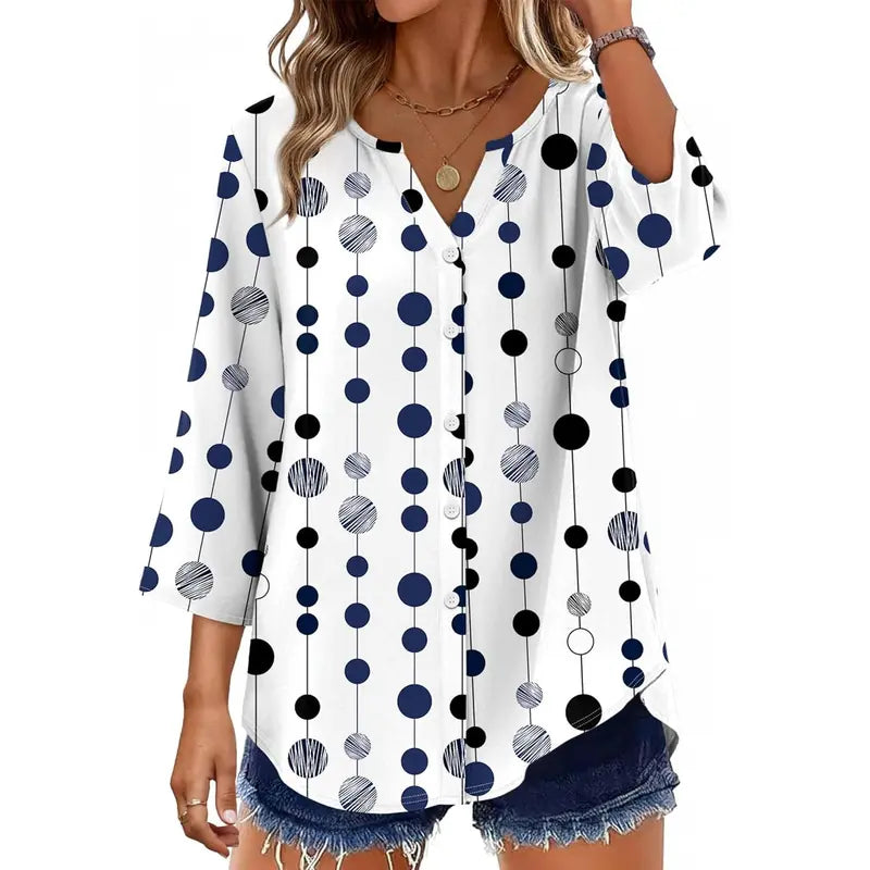 Soft Flowing V-Neck Button Shirt – Modern Casual Chic Blouse