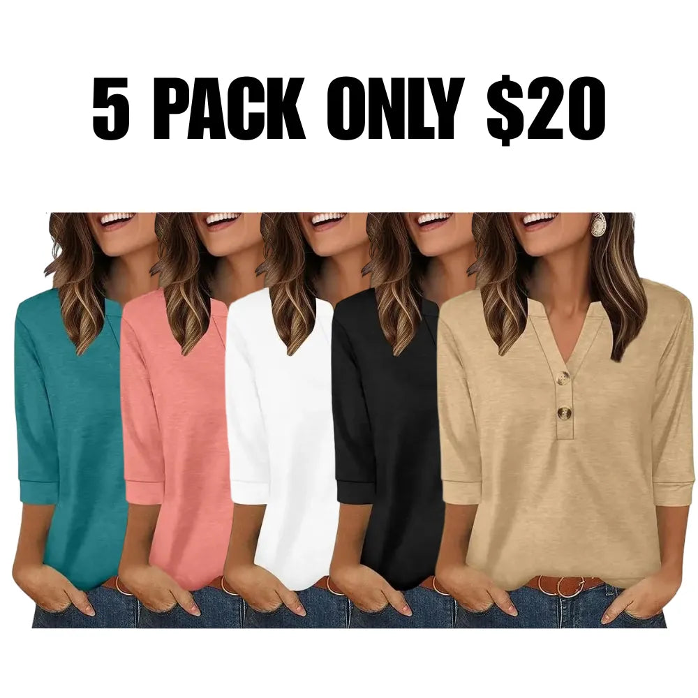 Women's Casual 3/4 Sleeve Henley Shirt – Soft & Breathable Everyday Blouse
