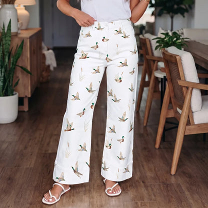 Women's Wide-Leg Jeans with Mallard Duck Print