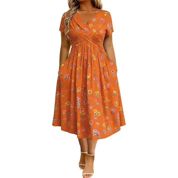 Floral V-neck dress with a twist at the waist elegant and casual for any occasion