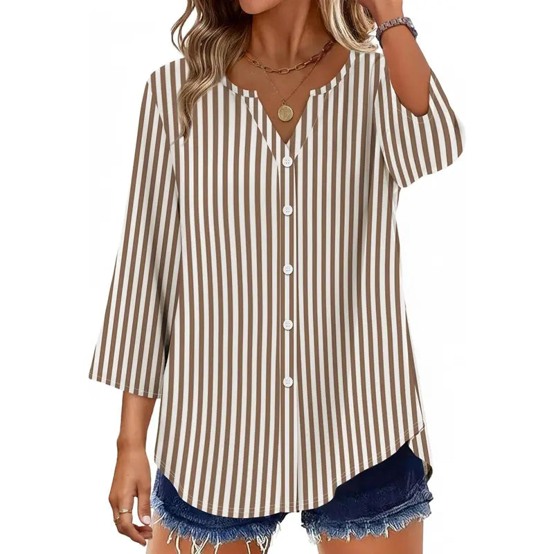 Soft Flowing V-Neck Button Shirt – Modern Casual Chic Blouse