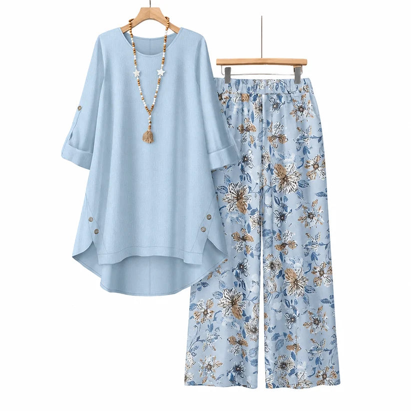 Women's Cotton Linen Half Sleeve Top & Pants Set - Breathable & lightweight