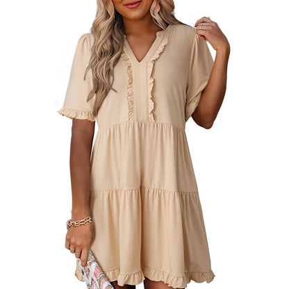 Womens Dresses 2026 V Neck Ruffle Short Sleeve