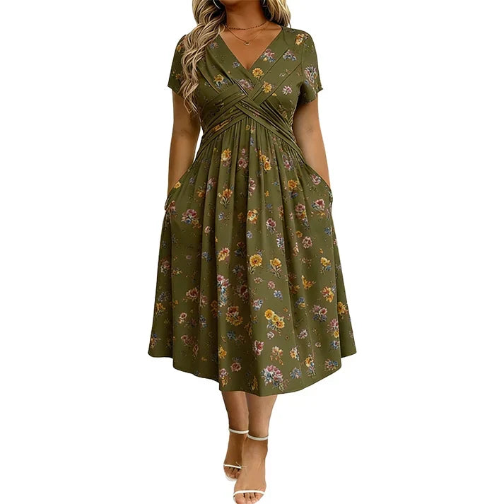 Floral V-neck dress with a twist at the waist elegant and casual for any occasion