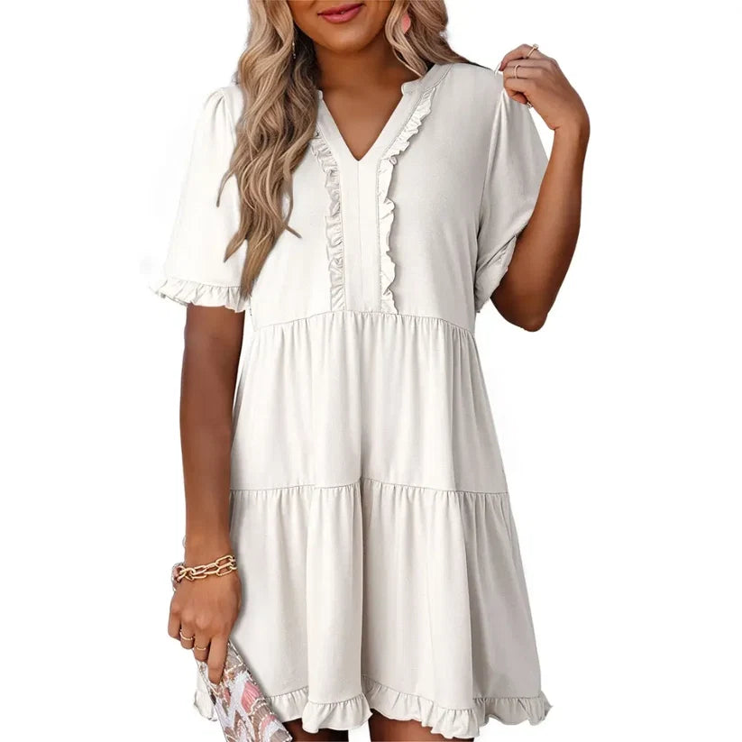 Womens Dresses 2026 V Neck Ruffle Short Sleeve