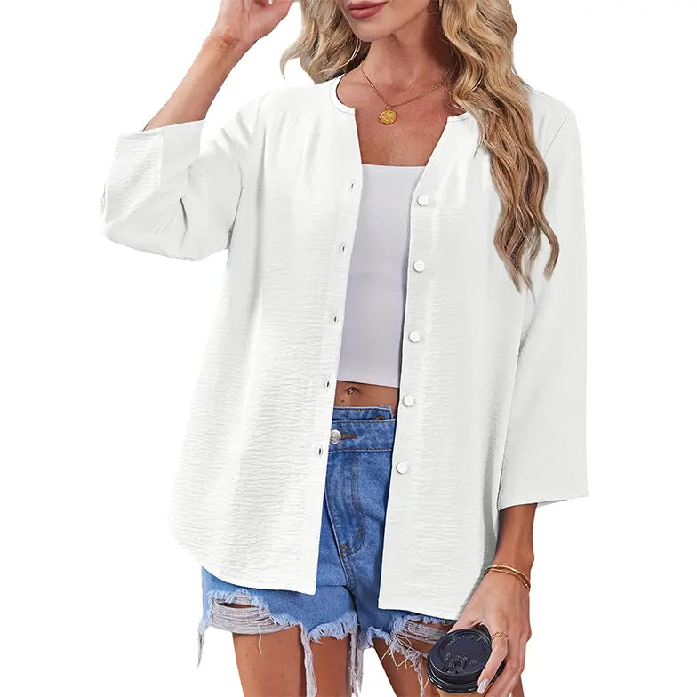 Soft Flowing V-Neck Button Shirt – Modern Casual Chic Blouse