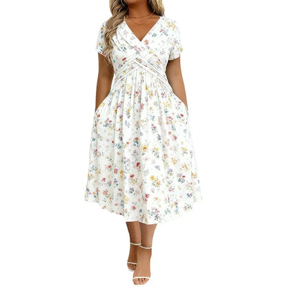 Floral V-neck dress with a twist at the waist elegant and casual for any occasion