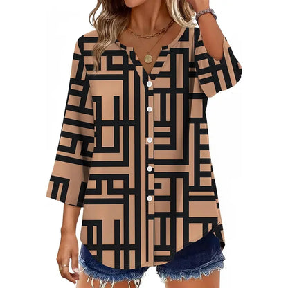 Soft Flowing V-Neck Button Shirt – Modern Casual Chic Blouse