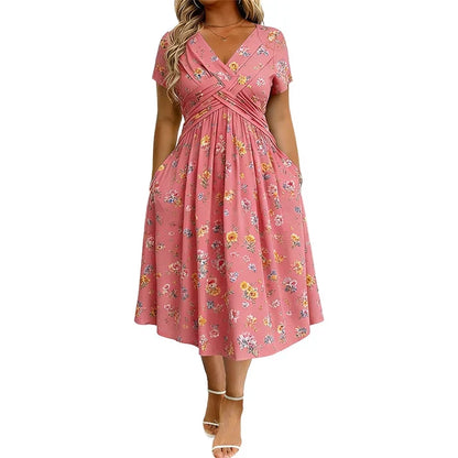 Floral V-neck dress with a twist at the waist elegant and casual for any occasion