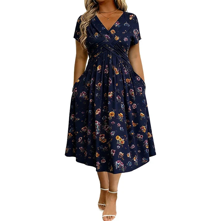 Floral V-neck dress with a twist at the waist elegant and casual for any occasion