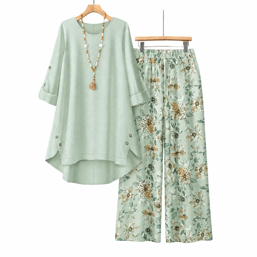 Women's Cotton Linen Half Sleeve Top & Pants Set - Breathable & lightweight