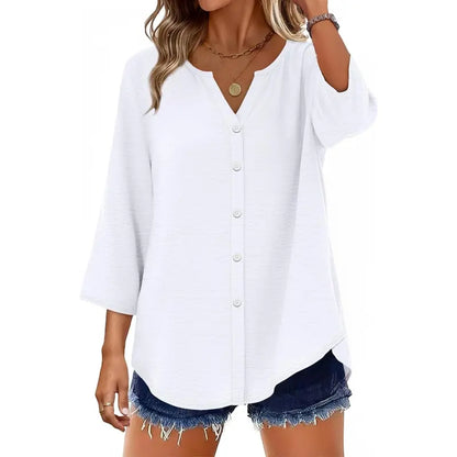 Soft Flowing V-Neck Button Shirt – Modern Casual Chic Blouse