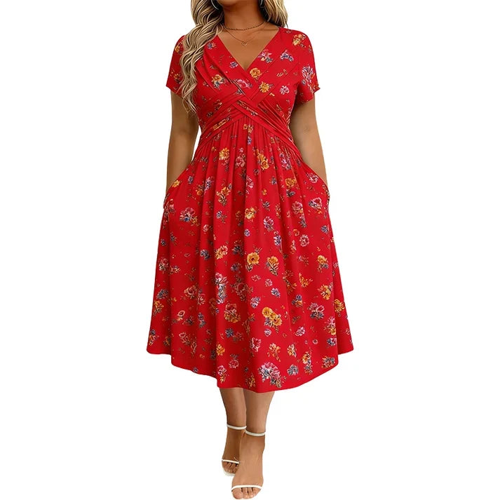 Floral V-neck dress with a twist at the waist elegant and casual for any occasion