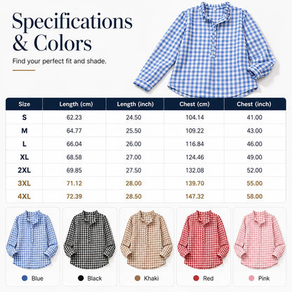 Women's Gingham Ruffle Casual Long Sleeve Shirt