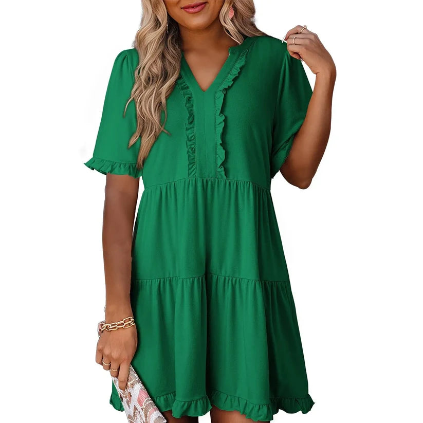 Womens Dresses 2026 V Neck Ruffle Short Sleeve