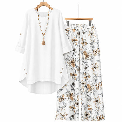Women's Cotton Linen Half Sleeve Top & Pants Set - Breathable & lightweight