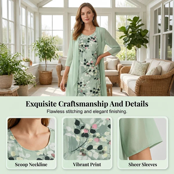 Women's Elegant Chiffon Dress & Cardigan 2-Piece Set