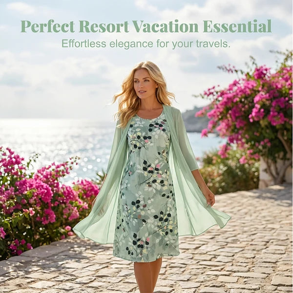 Women's Elegant Chiffon Dress & Cardigan 2-Piece Set