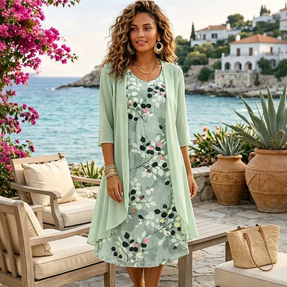 Women's Elegant Chiffon Dress & Cardigan 2-Piece Set