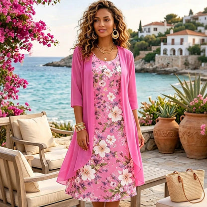 Women's Elegant Chiffon Dress & Cardigan 2-Piece Set