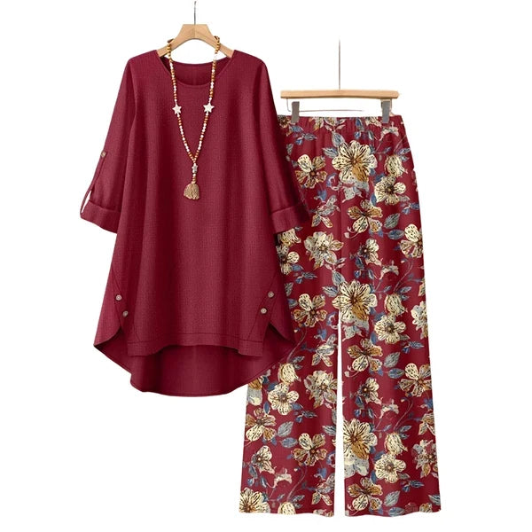 Women's Cotton Linen Half Sleeve Top & Pants Set - Breathable & lightweight