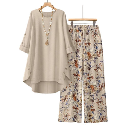 Women's Cotton Linen Half Sleeve Top & Pants Set - Breathable & lightweight