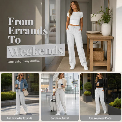 Women's Casual Multi-Pocket Elastic Waistband Cargo Pants