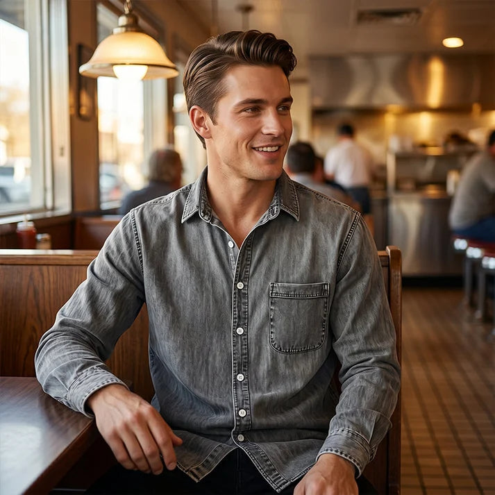 ⏰Last Day Sale 50% Off Retro Washed Denim Shirt Men's
